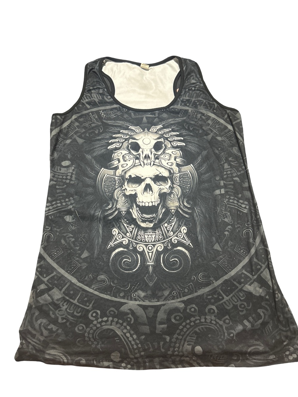 Black Tribal Skull Print Tank Top